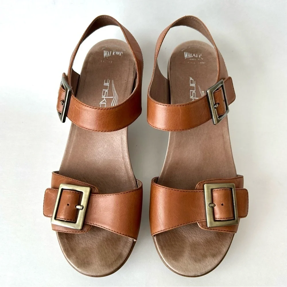 Dansko Jen Platform Sandals Brown Leather Ankle Strap Size 41